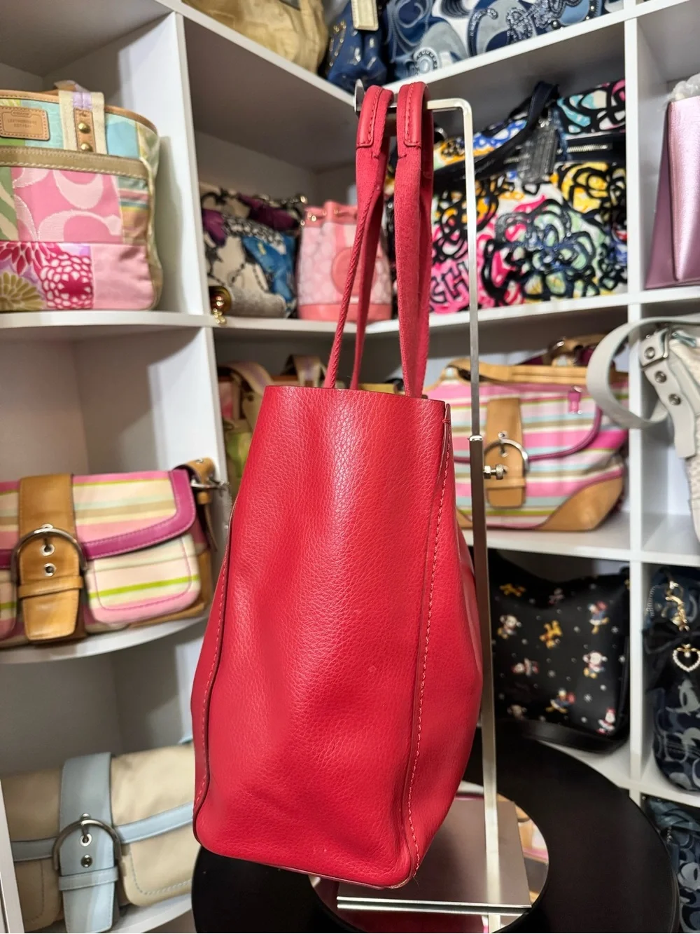Coach Red Derby Leather Tote Bag - Picture 3 of 11